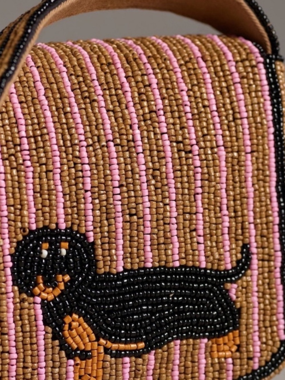 New! Fiona Dachshund Beaded Bag by Anthropologie, Brown, Pink, & Black - Picture 3 of 6